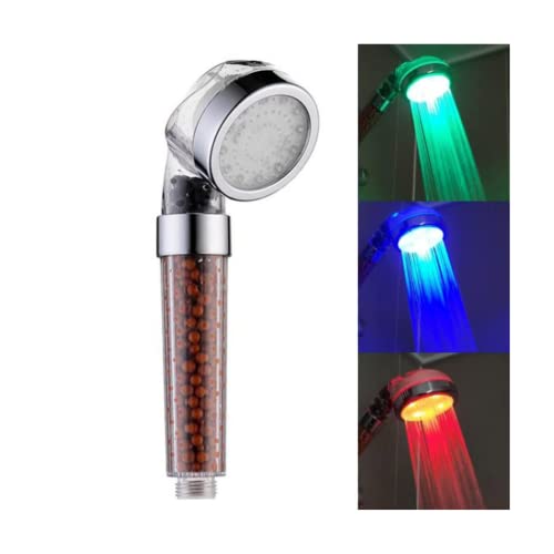 Filtration Duschkopf 3 Farben Temperaturänderung Hochdruck LED Wassersparende Handbrausen, Duschbrause mit Öko Ionen Filter Mineralsteinen, G1/2 Anschlussgröße Cover