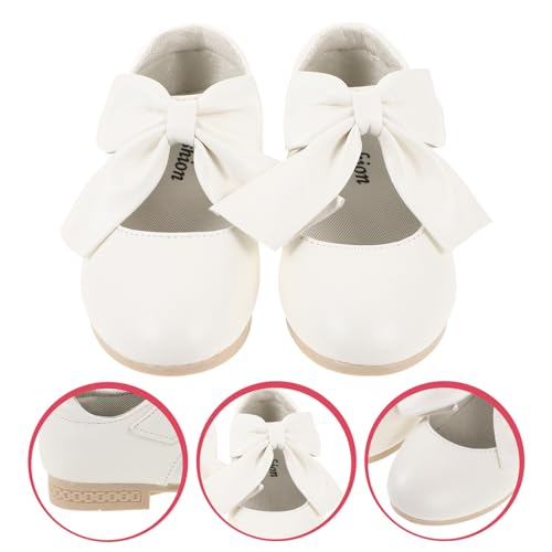 LIFKOME 1pair Girls Bowknot Flat for Dance Performance Elastic Straps Material for Use White2