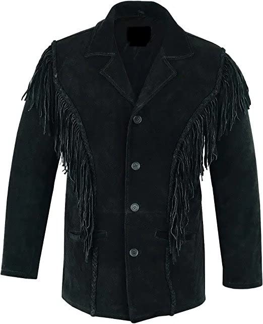 Image of Mens Traditional Western Fringed Suede Leather Jacket | Classic Native American jacket Coat with Fringed