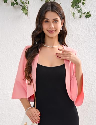 Image of Womens Cropped Blazer Casual Business 3 /4 Ruffle Sleeve,Lightweight Shrug Cropped Cardigan Tops