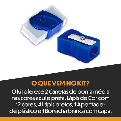 BIC, Kit Escolar, Lápis de Cor Sextavado + Lápis Preto Evolution + Canetas Cristal Dura + Com Borrac