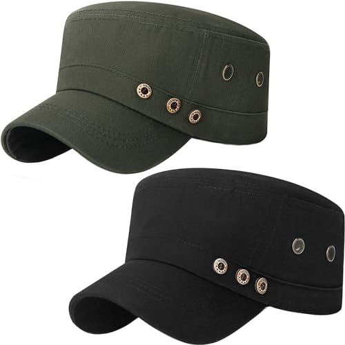 Image of Cadet Army Hat 2 Pieces Flat Top Cap Unisex Military Hat for Women Men