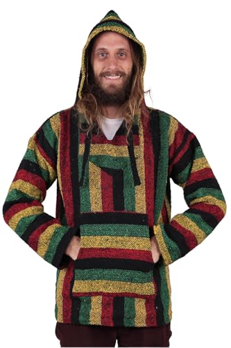 Baja Joy Eco-Friendly Pullover Hoodie Woven Striped Baja Rasta