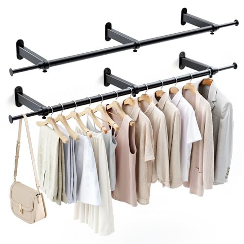 Luxspire 41" Extendable Wall Mount Clothes Rack for Clothes Bedroom, 2 Pack