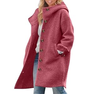Generisch Damen Wollmantel Mit Kapuze Dicke Lang Mantel Trenchcoat Winterjacke Warm Elegant Wolljacke Mit Knöpfen Frauen Wintermantel Oversize Übergangsjacke Einfarbig