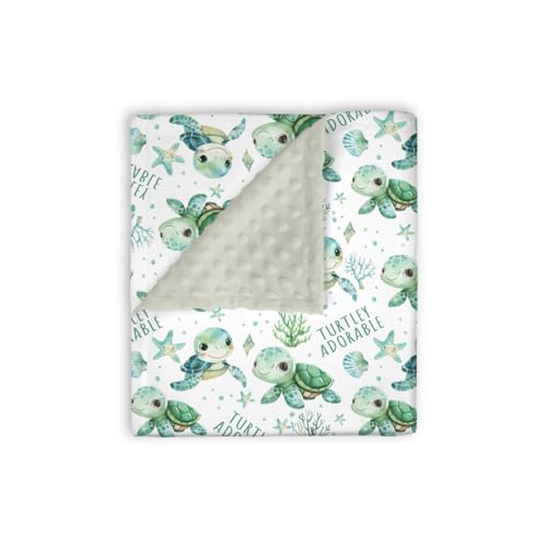 Image of EyMzcod Mink Baby Boy Girl Blankets Under the Sea Animal Turtle, Ocean Creature Marine Lift Double Layer Dotted Backing Receiving Swaddle, Newborn Infant Toddler Nursery Crib Bedding Shower Gift 30x40