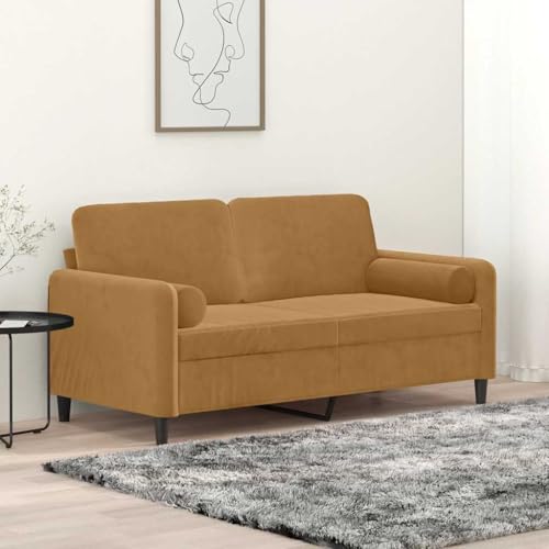 Sofá de 2 plazas marrón de 140 cm con cojines para salón y zonas de estar 3