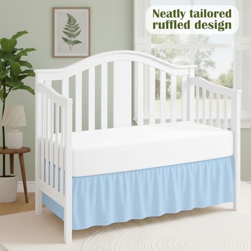 Image of Luxury Crib Bed Skirt 28 inch x 52 inch with 14 Inch Drop Soft & Breathable Dust Ruffle Fits Standard Crib and Toddler Bed Nursery Microfiber Fabric Ruffle Bed Skirt for Baby Boys or Girls Light Blue Solid