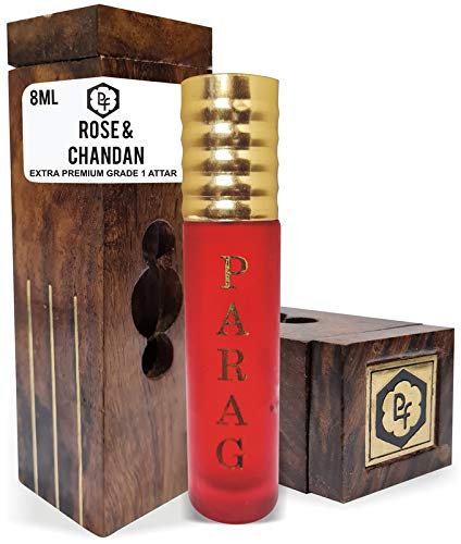 Rose & Chandan Attar (Grade 1 & Bhapka Processed) With Hand Crafted Wooden Box/Extra Premium Quality Natural Attar For Men & Women/Gift For Men