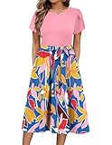 Zeagoo Womens Summer Dresses 2025 Casual Midi Dresses Floral Boho Dresses for Women Short Sleeve Dress with Pockets A-Line T-Tshirt Dress M