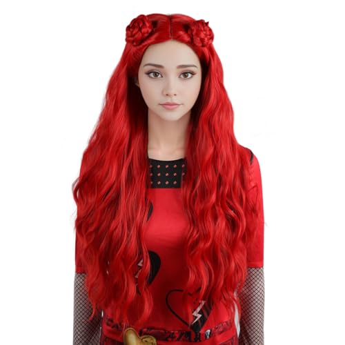 Raise Of Red Wig Adult,Long Red Curly Wig With Buns,Halloween Costume Wigs For Women