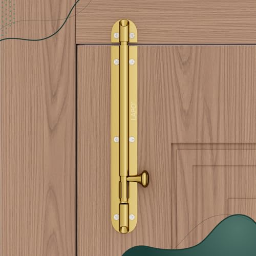 Image of LAPO 8 Inch Aluminium Tower Bolt for Main Door, Bathroom & Bedroom, Reliable Door Latch Sturdy Chitakni Latch with Fittings (Gold Finish, Pack of 1)