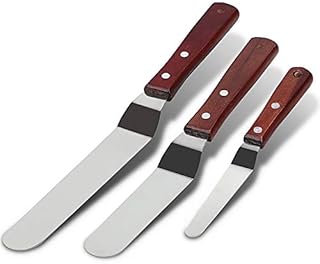 MINGZE Icing Offset Spatula 3Pcs, Angled Pallet Knife, Stainless Steel Cake Spatula with Wooden Handle for Cookies, Wooden Handle Stainless Steel Offset Frosting Spatulas