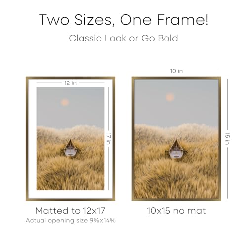 Image of Homeforia 12x17 Picture Frame Bronze, High End Metal 12x17 Brass Poster Frames with Mat 10x15 Photo, 12 x 17 Frame Matted to 10 by 15 inch Print, 17by12 Thin Frames, Tempered Glass, Wall Kit, Set of 3