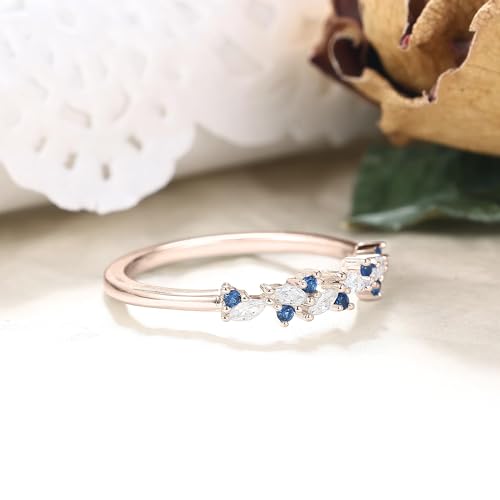 Art Deco Bridal Wedding Band for Women Created Blue Sapphire Cubic Zirconia 925 Sterling Silver Plated White/Rose Gold Half Eternity Birthstone Promise Ring for Her Size 4-93