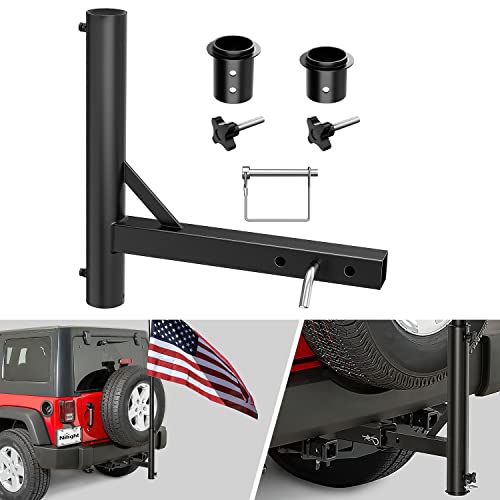 Nilight Hitch Mount Flagpole Holder Compatible with 1 to 2.3 Inch Diameter Flag Tube Universally for 2 Receiver on RV SUV Pickup Truck Camper Trailer Jeep