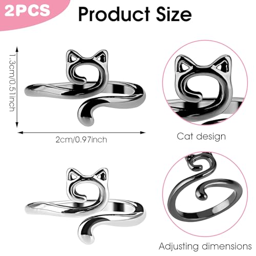 Image of YUXIANLB 2PCS Crochet Rings for Tension Control Adjustable Yarn Guide Rings with Cute Cat Ear Design Metal Finger Hook for Faster Crocheting Knitting Accessories for Beginners Gifts for Mother Grandma