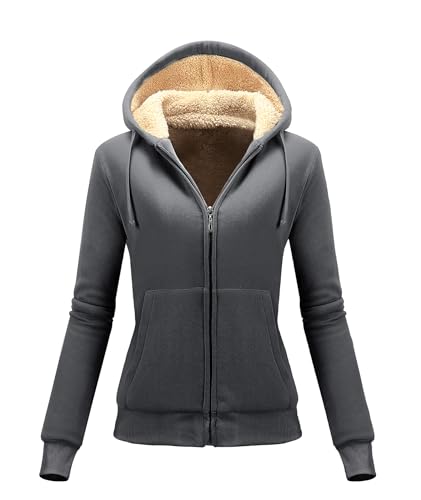 GEEK LIGHTING Womens Zip Up Hoodie Fleece Lined Jacket Sherpa Lined Sweatshirt Warm Winter Fashion Coat for Women