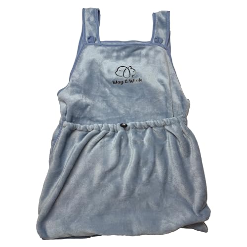 Wag&Wink 猫用 抱っこエプロン（無孔）厚手 寝袋タイプ カンガルーポケット 2025ウィンター トレンドカラー 新進デザイナーオリジナル秋冬 防寒対策 防粘毛カバー 猫を胸に包むエプロン 墨緑／サックスブルー フリーサイズ (ライトブルー)