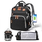 CESAILT Diaper Bag with Changing Station, Multifunction Travel Baby Bag, Waterproof Baby Tote, Large Capacity Mommy Bag, Newborn Essentials Backpack Bag, Unisex, Black