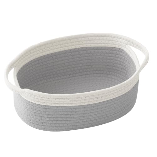 Image of Small Woven Rope Basket with Handles, White&Grey