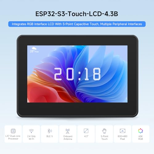 Waveshare ESP32-S3 4.3inch Capacitive Touch Display Development Board B, 800×480 Resolution, 5-Point Touch, 32-Bit LX7 Dual-Core Processor, 240MHz Frequency, with Onboard Antenna and Plastic Case - Image 4