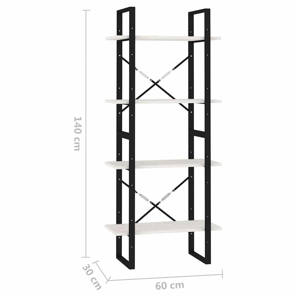 Scaffale a 4 scomparti, bianco, 60 x 30 x 140 cm, in legno