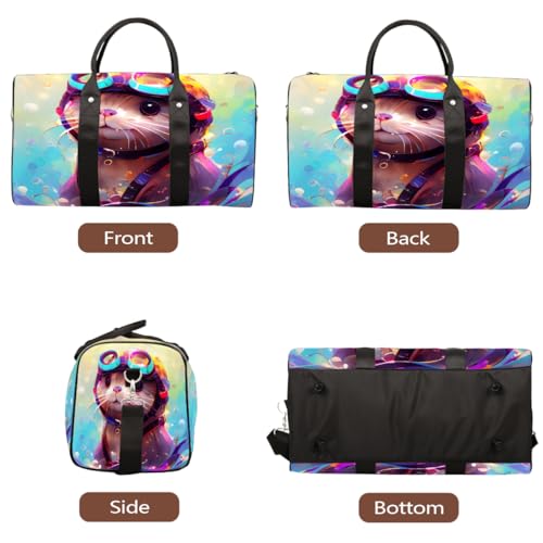 Cute Otter Travel Duffel Bag for Women Men, Colorful Sea Animal Sport Tote Gym Bag Foldable Weekender Overnight Bag Waterproof Carry On Luggage Bag3