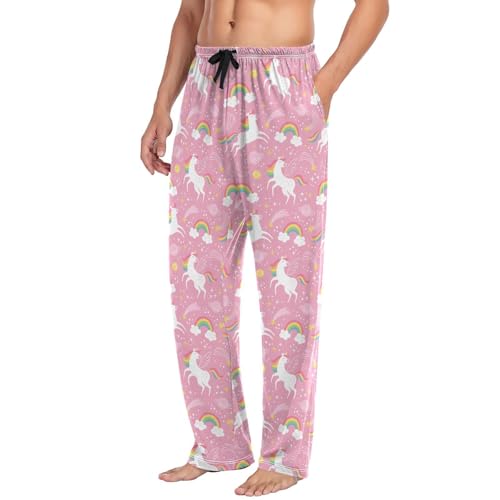 Mens Pajama Pants White Unicorn Rainbow Star Men's Pajama Bottoms Sleep Lounge Pj Pants for Men With Drawstring Pockets S3