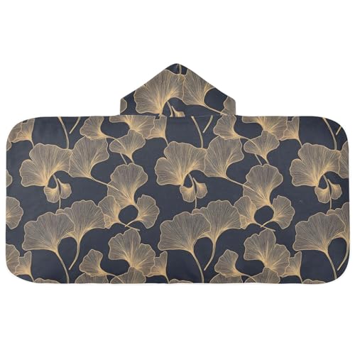 CHIFIGNO Bath Towels for Kids Soft Kids Beach Towel Absorbent Hooded Beach Towel Poncho for Boys Girls, Golden Ginkgo Leaves