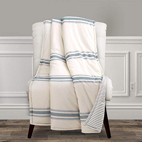 Image of Lush Decor Farmhouse Stripe Reversible Throw, Single, 50 inch W x 60 inch L, Dark Gray - Throw Blanket For Bed - Soft Blanket - Couch Throw - Rustic Farmhouse Decor
