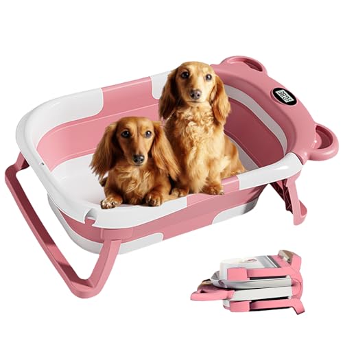 Foldable dog pet Bathtub.26.3×16.5×8.3 portable bathtub for Puppy,dog tub with thermometer and soft mat (Pink) Foldable dog pet Bathtub.26.3×16.5×8.3 portable bathtub for Puppy,dog tub with thermometer and soft mat (Pink)