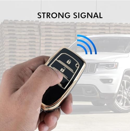 Image of TPU Car Key Cover Black & Golden Compatible for Toyota Fortuner, Legender, Innova Crysta, HyCross, Land Cruiser, Hilux (Toyota, 2 Button Push Smart Key)