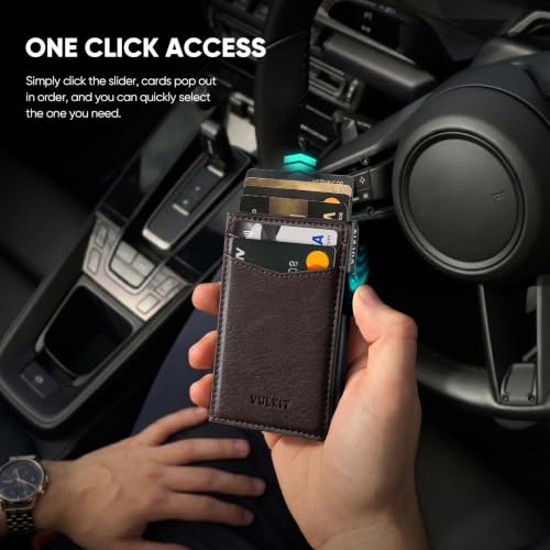 Image of VULKIT Card Holder Pop Up Cards Slim Leather Wallet RFID Protection Up to 12 Cards Card Case, Espresso, One Size, Minimalist