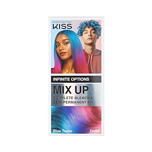 KISS Mix Up Complete Bleach & Semi-Permanent Hair Color Kit, Intelligent Color Technology, 2 Colors, Custom Combinations, Long- Lasting, Lasts Up To 50 Washes - Frose & Blue Topaz