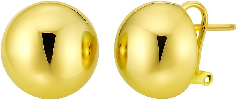 Sterling Silver Yellow Gold Plated (16x8.30mm) Puffed Button Omega Earrings For Women Wedding, Engagement, Anniversary, Party, Daily Wear & Christmas Gift for her.