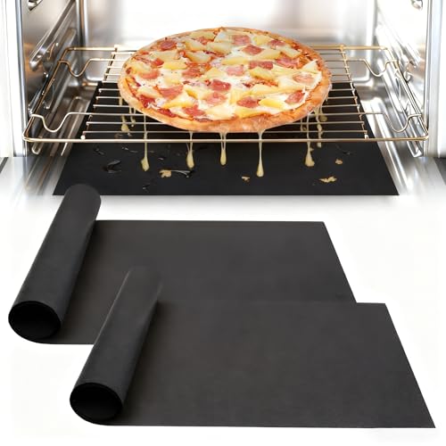 UBeesize 2 Pack XL Thickened Oven Liners for Bottom of Oven, Reusable 17x25 Inch Heavy Duty Non Stick Teflon Oven Mats BPA & PFOA Free, Fit Electric Gas Toaster Convection Microwave Ovens Grills