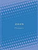 2019 monthly planner: Blue modern style slice fast moving Schedule Beautiful Organizer Lovely Abstract big halftone pattern design blue dots background Monthly and Weekly Calendar To do List Top goal and Focus