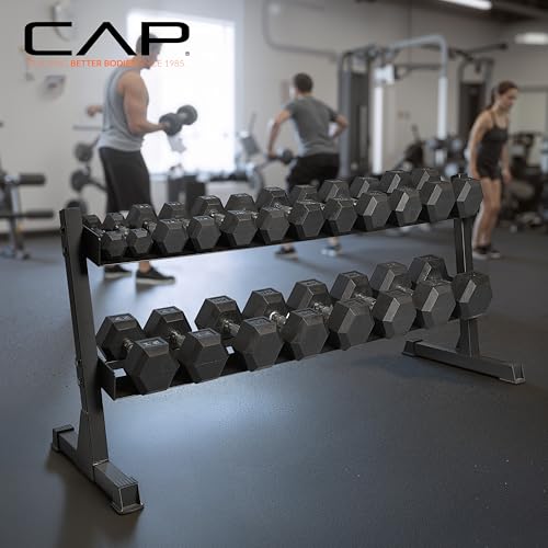 Image of CAP 280 LB, 550 LB, 1200 LB Dumbbell Set with Horizontal 2-3 Tier Rack, Rubber Hex Free Weights, Home Gym Weight Set for Strength Training