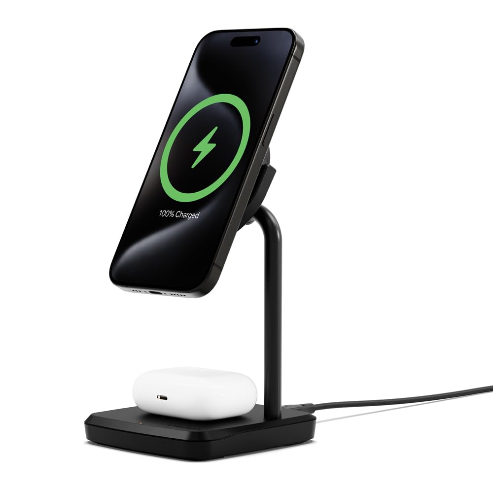 ChargeBase 2-in-1 Magnetic Wireless Charging Stand, Qi2 Compatible, Black