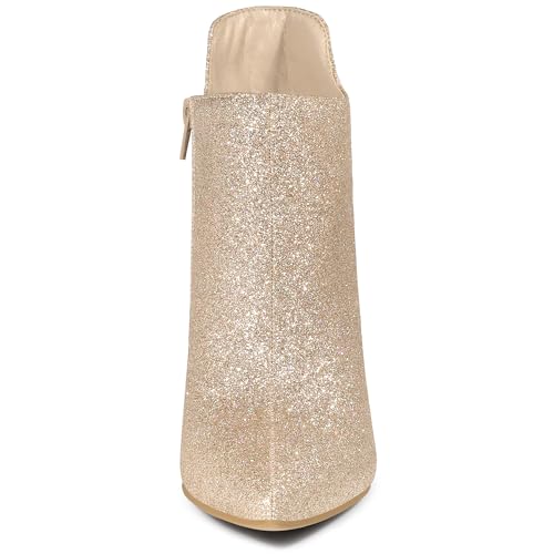 Allegra K Women's Glitter Pointed Toe Cutout Block Heel Ankle Booties3