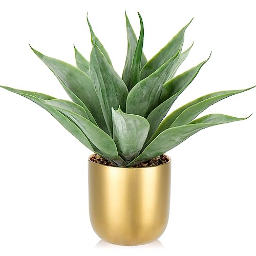 Large Faux Agave Plant 13' Artificial Aloe Vera Plants Fake Succulent Plants in Pot Realistic Agave Plant Artificial Potted Plants for Home Living Room Table Office Desk Bathroom Indoor Decor(Gold)