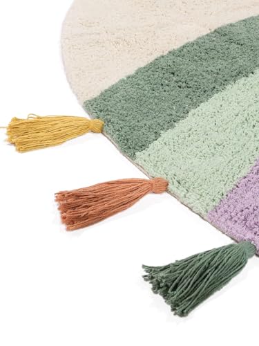 RugVista Rainbow, Dywan dziecięcy, Nowoczesne Dzieci, Ø 150 cm, Okrągły, Niski, Pokój Prać w pralce, Bez niebezpiecznych chemikaliów, Off White/Multi