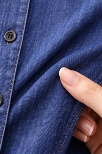 Image of Women's Denim Shirt | Long Sleeve Button Down Casual Shirt | Lightweight Summer Friendly Fabric | Regular Fit | Navy Blue & Charcoal Grey