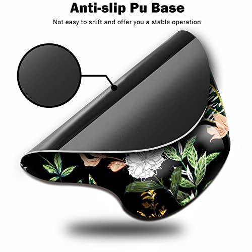 Dooke Ergonomic Mouse Pad With Wrist Support, Cute Mouse Pads With Non-Slip Pu Base For Home Office Working Studying Easy Typing & Pain Relief Black Floral #TOP2
