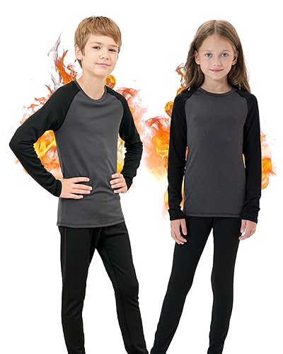 Homord Thermounterwäsche Kinder, Skiunterwäsche Funktionsunterwäsche für Ski,Fussball,Sport - Thermo Unterwäsche Set für Jungen und Mädchen Lange Atmungsaktiv Sportunterwäsche für 6-14 Jahre Kids