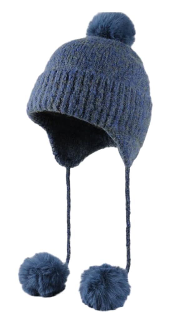 Trendy Knitted Hat Crochet Hat with Pompom Vintage Winter Warm Hat Earflap Hat Skull Cap Beanie Cap Outdoor for Women