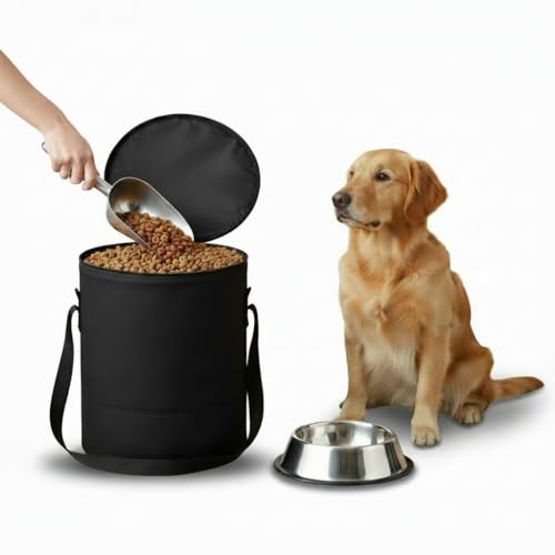 Porta-Ração Pet com Zíper e Alça, Preto, 15 kg, 15 Litros, Inclui Pá Dosadora, Prático e Durável