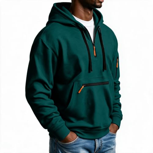 Mens Quarter Zip Pullover Long Sleeve Zipper Hoodies Hooded Sweatshirt - image 5
