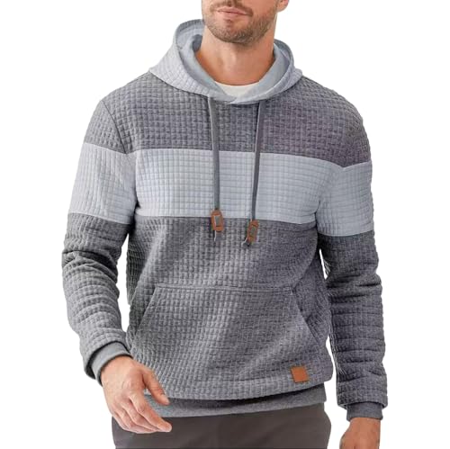 Sudadera con capucha para hombre en gris oscuro talla XXL con diseño deportivo de cuadrícula.
